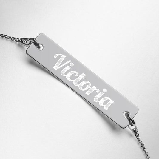 Victoria Name Engraved Silver Bar Chain Bracelet