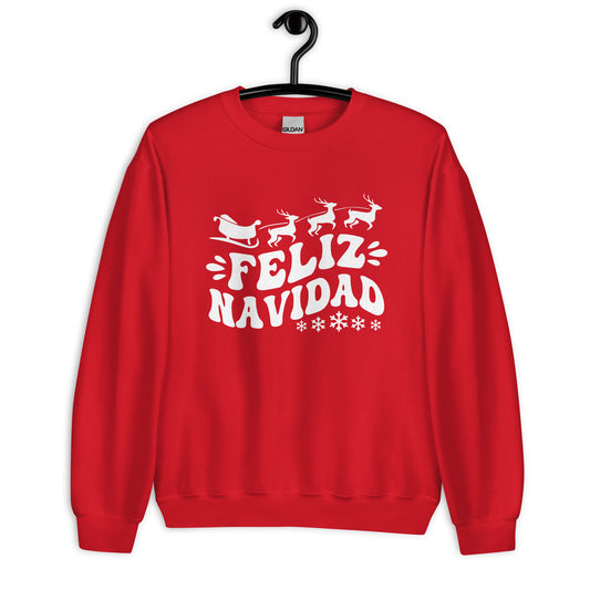 Feliz Navidad Santa's Reindeer Sleigh Ugly Christmas Sweatshirt